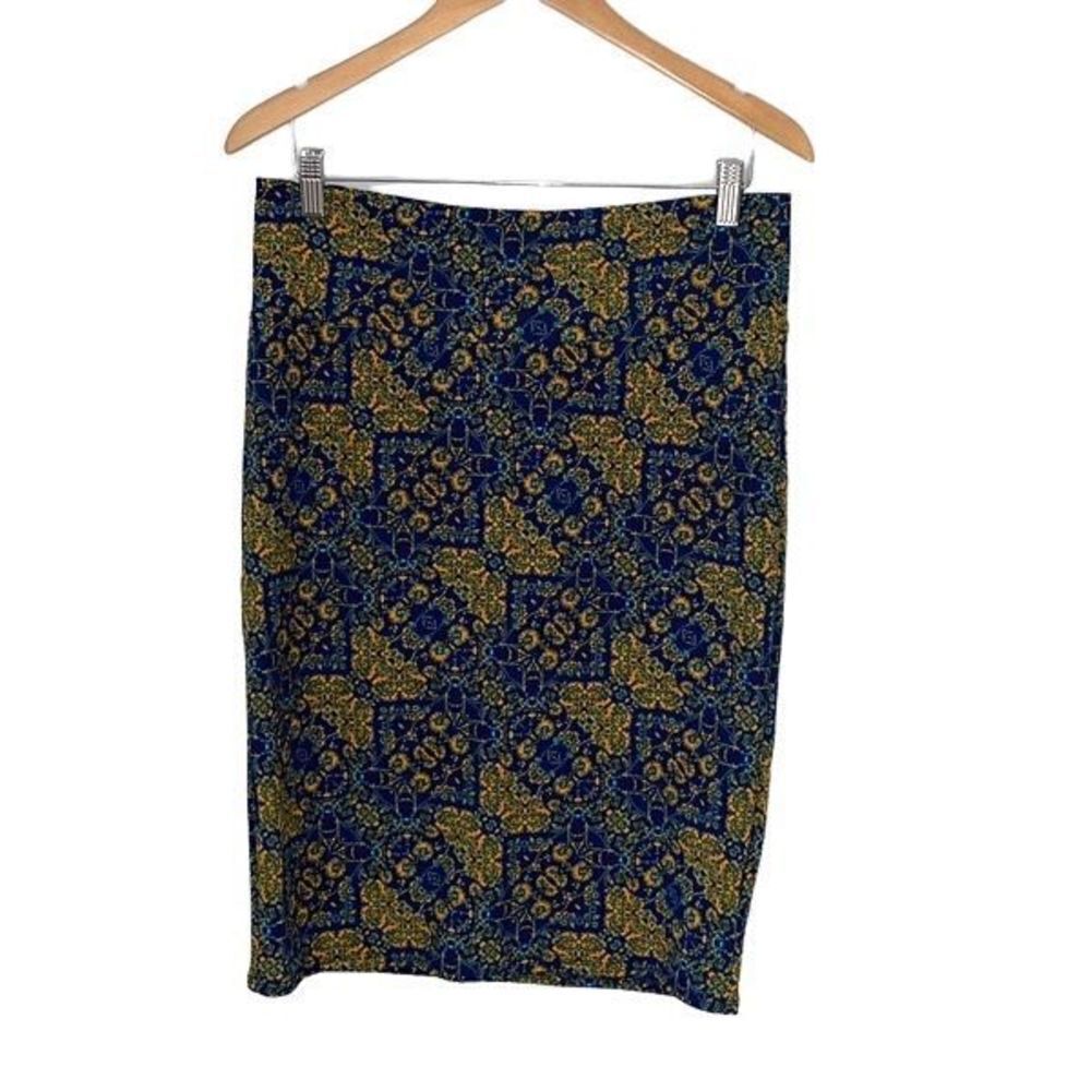 Lularoe Womens Pencil Straight Skirt Floral Stretch Casual Blue Yellow Large